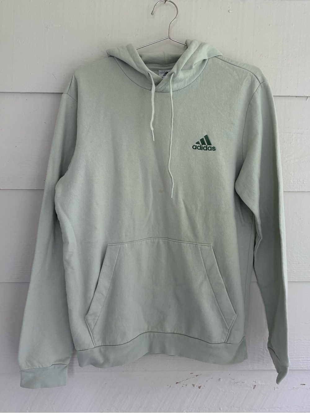 Adidas Essentials Mint Green Fleece Pullover Hoodie Size M Embroidered Logo